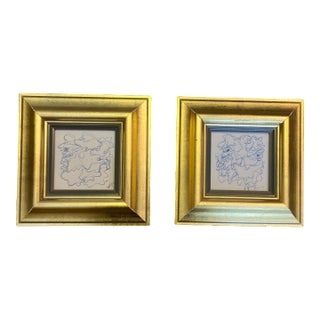 Two Contemporary Original Wayne Cunningham Abstract Pen and Ink Drawings- Set of Two For Sale