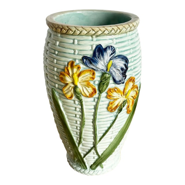 Vintage Italian Hand Painted Floral Ceramic Vase For Sale