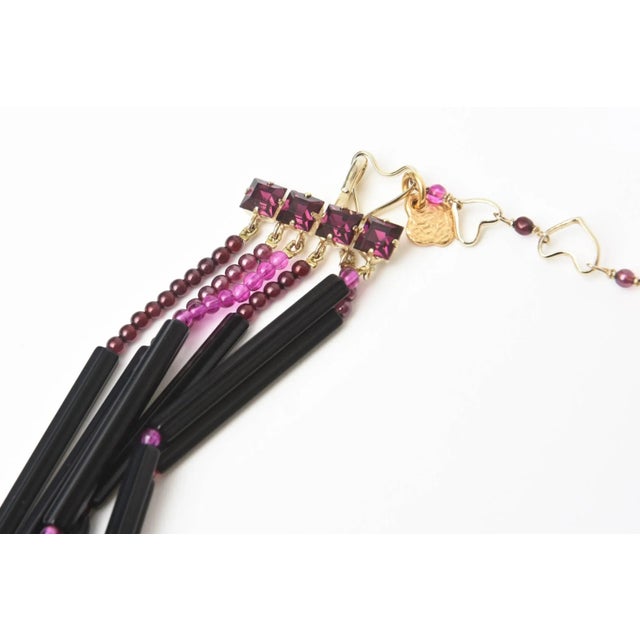 1970s Vintage Rare Yves Saint Laurent Black and Purple Glass 6 Strand Necklace For Sale - Image 5 of 10