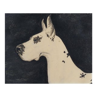 Vintage Mid Century Harlequin Great Dane Dog Portrait Drawing For Sale