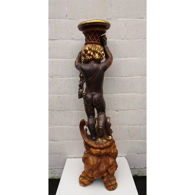 Italian Gilded and Carved Wooden Cherub Pedestal Plant Stand, 1970s For Sale - Image 12 of 18
