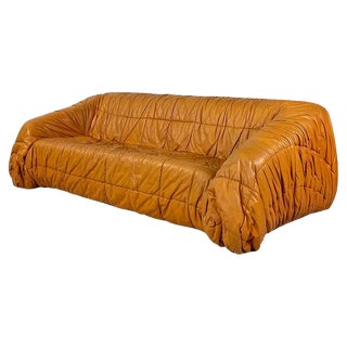 Italian Modern Caramel Leather Piumino Sofa attributed to De Pas, Durbino & Lomazzi, 1970s For Sale