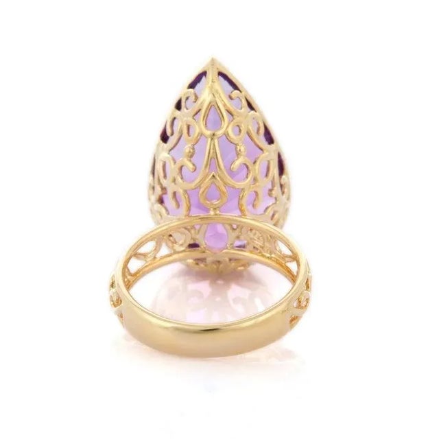 Amethyst Cocktail Ring Size 7, 18.2ct Pear Cut in 14k Gold by VRJewels For Sale In New York - Image 6 of 16