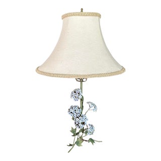 Vintage Blue Tole Floral / Flower Hydrangea Lamp For Sale
