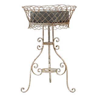 20th Century French White Painted Metal Flower Stand For Sale