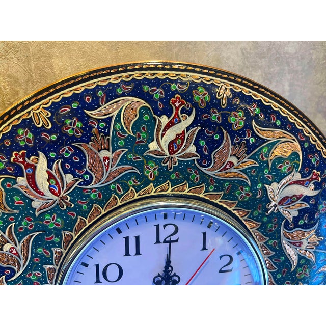 Metal Hand Carved Floral Copper Clock For Sale - Image 7 of 9
