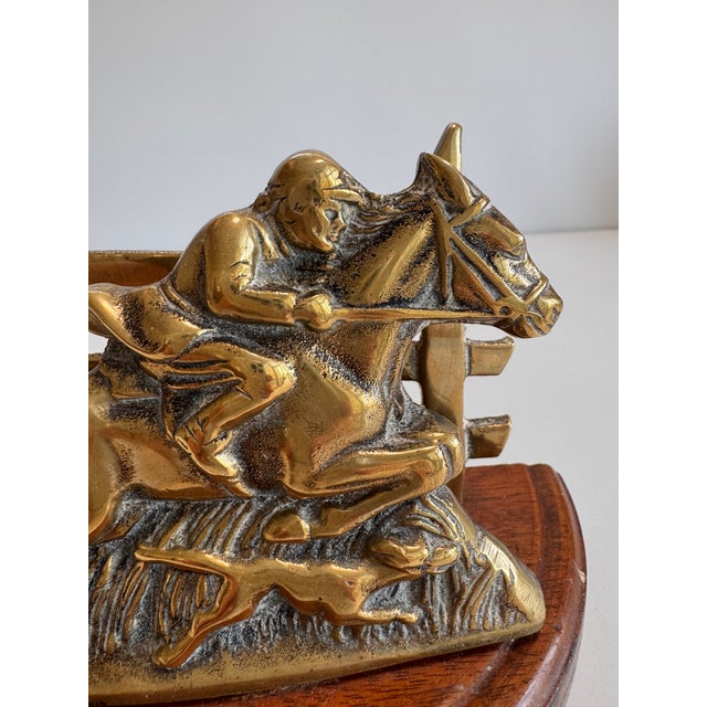 Offered is a letter holder with a charming brass scene of a rider on their hunting horse with a dog companion joining the...