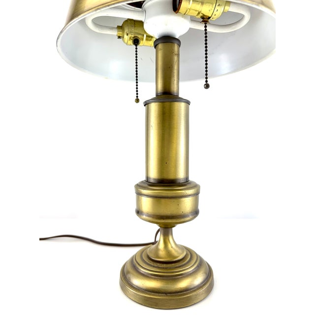 Vintage Traditional Brass Library Table Lamp With Pierced Gallery Shade For Sale - Image 4 of 10