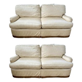 Pair of Century Furniture Upholstered Silk Sofas With Scalamandre Fabric For Sale