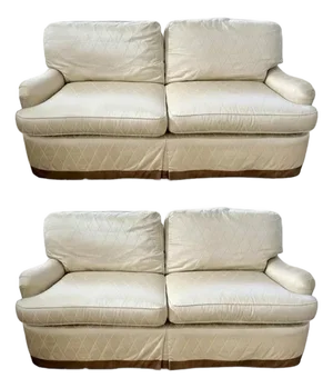 Pair of Century Furniture Upholstered Silk Sofas With Scalamandre Fabric