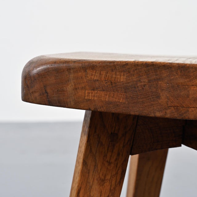 1980s French Oak Stool, 1950s For Sale - Image 5 of 12