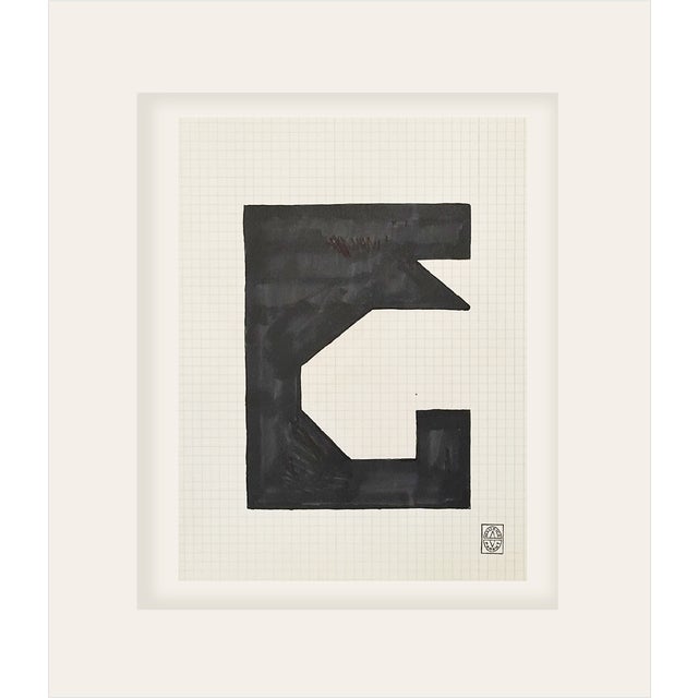 Mid 20th Century Mid-Century Modern Vintage French Abstract Marker Drawing on Paper, Signed by French Artist Maurice Parant For Sale