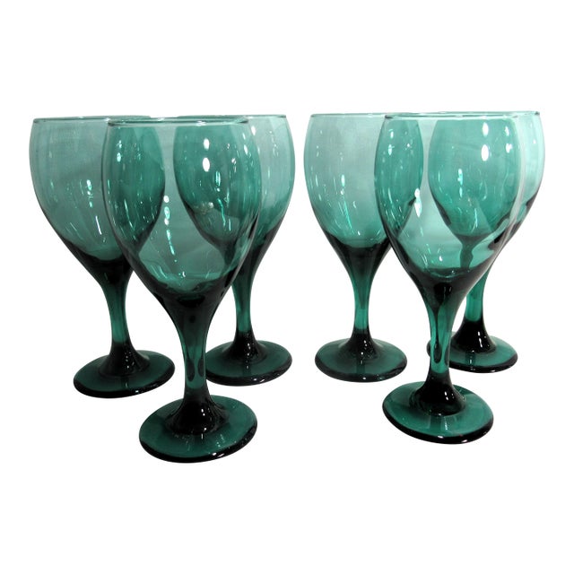 Vintage Libbey Glass Set of 6 Juniper Green Stemmed Glasses For Sale