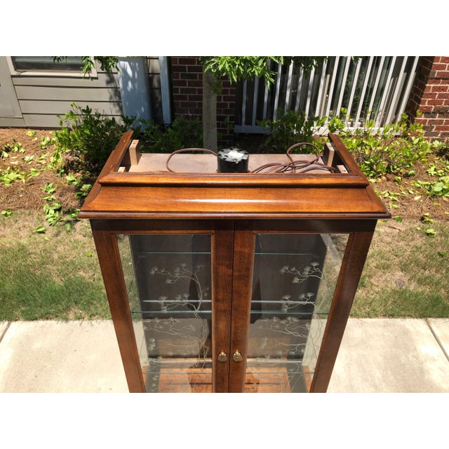 Brown 1970s Mid Century Modern Ming Pagoda Top Campaign China Cabinet For Sale - Image 8 of 13