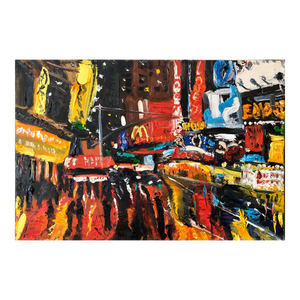 Simon Gaon, Vibrant New York City Times Square, Figural Abstract Expressionist Oil Painting