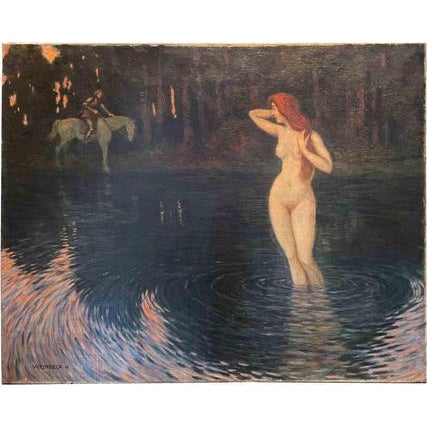 Textile Walter Einbeck, Nude Nymph, Oil on Canvas Painting, Early 20th Century For Sale - Image 7 of 7