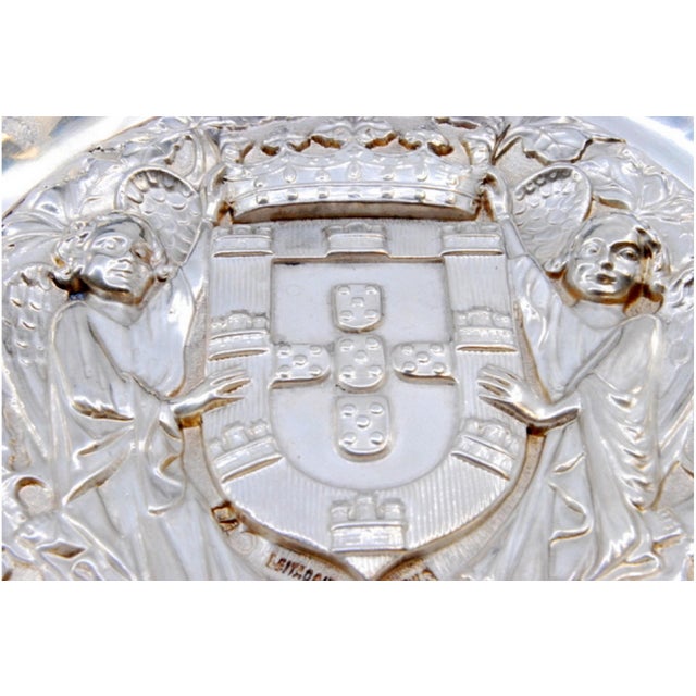 Silver Tray with Angelic Figures Holding the Coat of Arms of Portugal For Sale - Image 3 of 9