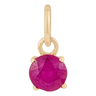 Brilliant Cut Ruby Solitaire Pendant in 14k Yellow Gold For Sale
