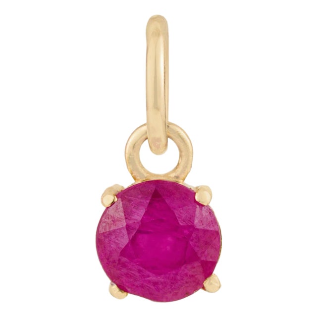 Brilliant Cut Ruby Solitaire Pendant in 14k Yellow Gold For Sale