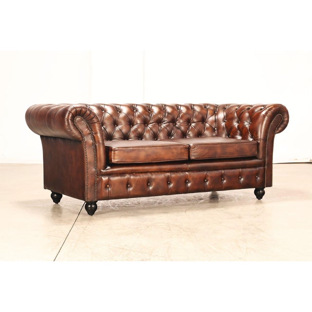 Early 21st Century Chesterfield Style Brown Leather Sofa For Sale - Image 5 of 18