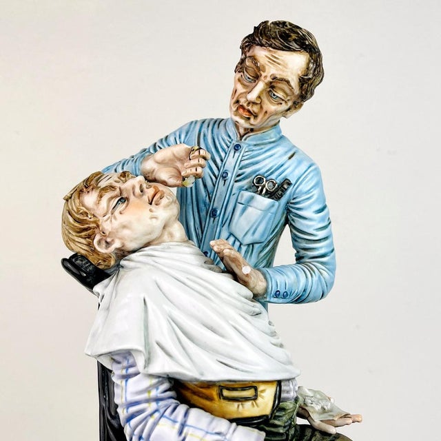 Vintage ceramic sculpture of Barber by Capodimonte made in Italy in the 1950s. In good condition. There are signs of age,...