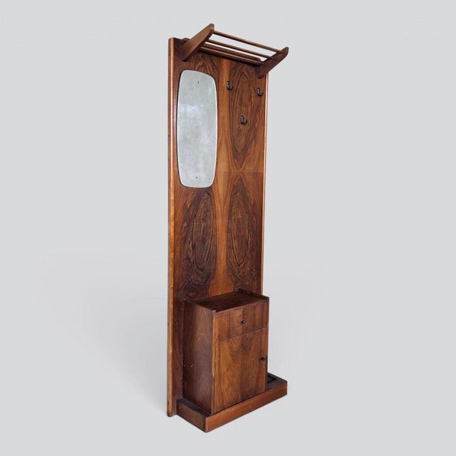 Mid-Century Modern Walnut Hall Stand with Mirror and Umbrella Stand and Shoe Cabinet, 1960s For Sale - Image 9 of 9
