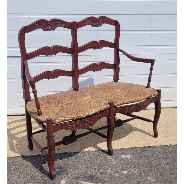 Vintage Country French Settee Red Paint For Sale - Image 4 of 8