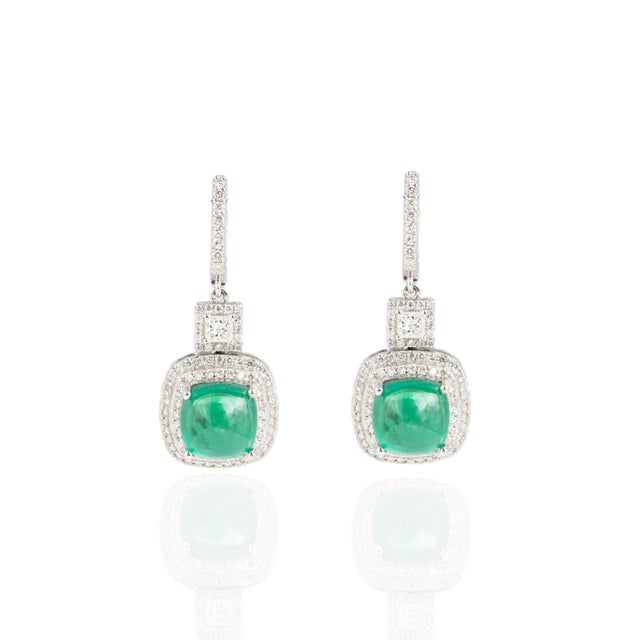 Early 21st Century Natural Zambian Emerald Caboshan 8.42 Carats and Diamonds 1.54 Carats /14k Gold, A Pair For Sale - Image 5 of 18