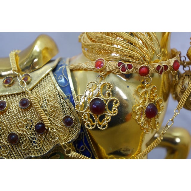 Vintage Chinese Gold Plated Jeweled Tang Horse Sculpture Statue 10" For Sale - Image 12 of 16