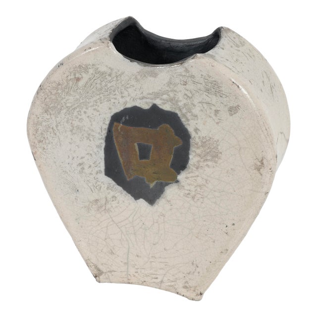 Signed Raku Ceramic Handmand Vase For Sale