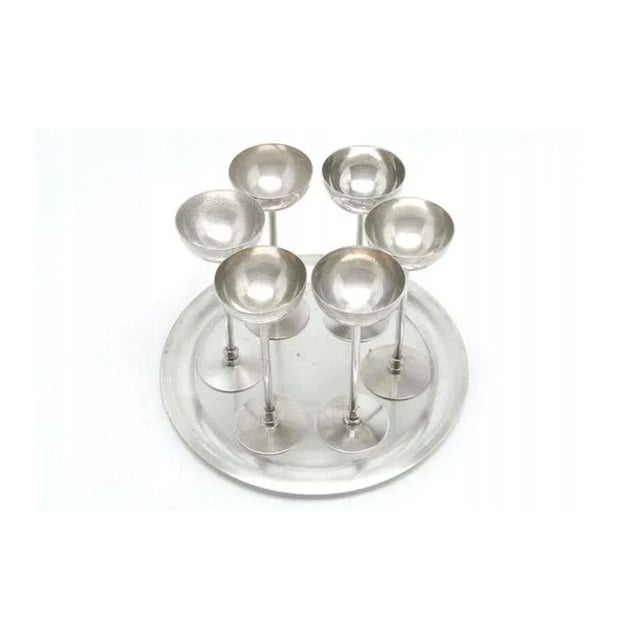 Metal Postmodern Liquor Set from Hefra, Poland, 1970s, Set of 7 For Sale - Image 7 of 7