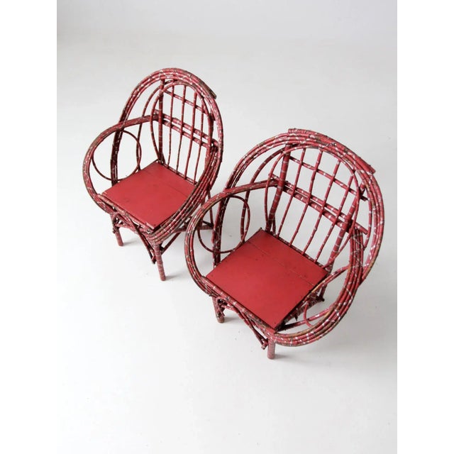 Antique Adirondack Children's Twig Chairs Pair For Sale - Image 4 of 13