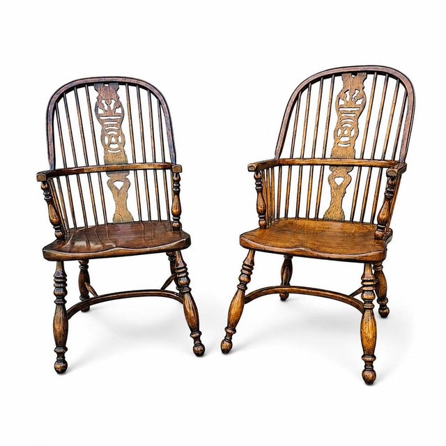Vintage Oak Wheelback Windsor Armchairs, 1980s, Set of 9 For Sale - Image 15 of 18