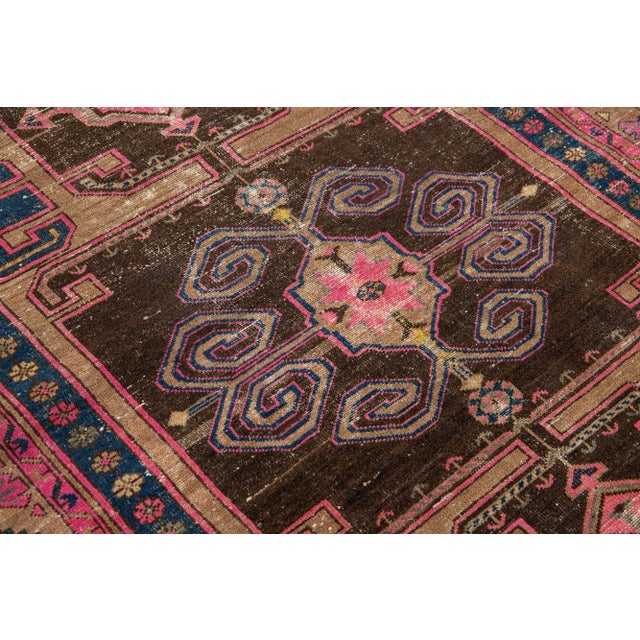 1960s Vintage Persian Distressed Handmade Tribal Brown Wool Rug For Sale - Image 4 of 7