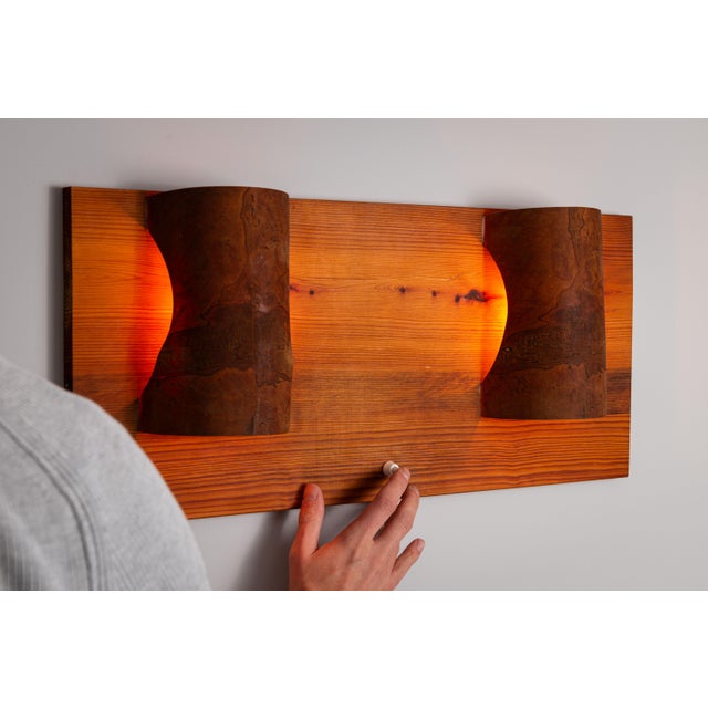 Rectangular Pine Wall Lamp with Bur Wood Veneer Shades, 1960s For Sale - Image 9 of 15