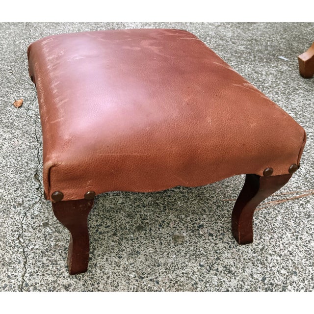 Rare Antique Victorian Carved Oak & Leather Throne Armchair With Matching Ottoman For Sale - Image 4 of 12