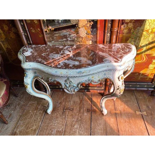 Transitional 19th C. Venetian Painted White and Blue Console For Sale - Image 3 of 13