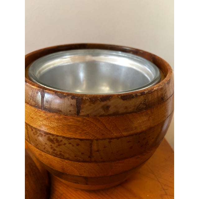 1960s 1960s Mid-Century Modern Solid Walnut Apple Ice Bucket With Silverplate Claw Tongs For Sale - Image 5 of 13