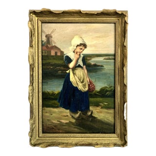 Vintage Dutch Country Scene With Girl For Sale