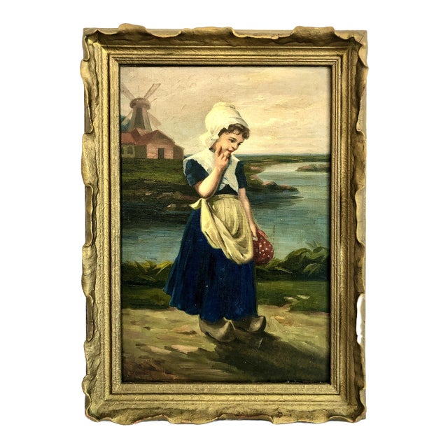 Vintage Dutch Country Scene With Girl For Sale