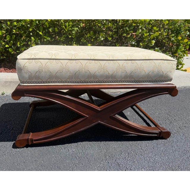 Vintage X-Form Upholstered Ottomans With Nailhead Trim, Pair For Sale In Naples, FL - Image 6 of 14