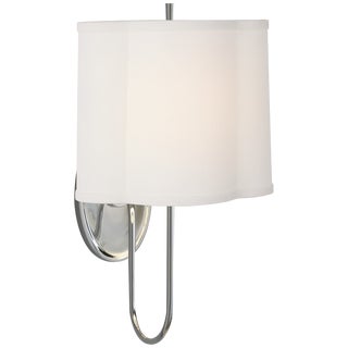 Barbara Barry for Visual Comfort Signature Simple Scallop Wall Sconce in Soft Silver with Linen Shade For Sale