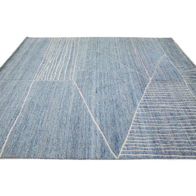 2010s 2010s Handmade Geometric Moroccan Style Wool Rug in Blue by Apadana For Sale - Image 5 of 7