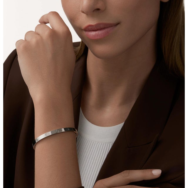 Early 21st Century Cartier, Love Medium Model Bangle Bracelet, 18k White Gold, Size 18 For Sale - Image 5 of 11