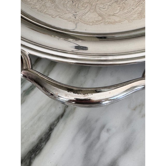 Metal Ralph Lauren Style Oneida Webster Wilcox Silverplate Round Serving Tray For Sale - Image 7 of 12