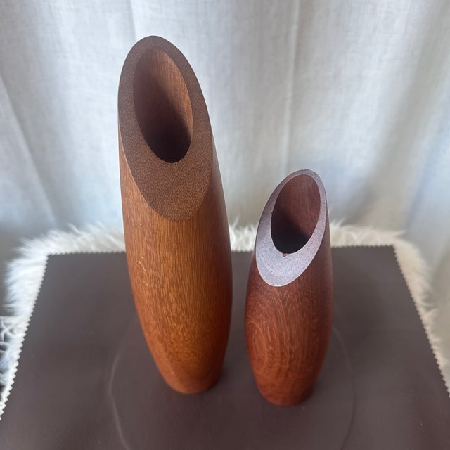 Wood A Pair of Modernist MCM Solid Teak Bud Vases, Circa 1970 For Sale - Image 7 of 7