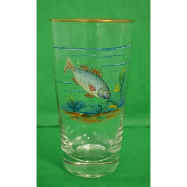 Rustic Vintage Mid-Century Hand-Painted 'Fish' High-Ball Glasses - Set of 4 For Sale - Image 3 of 6
