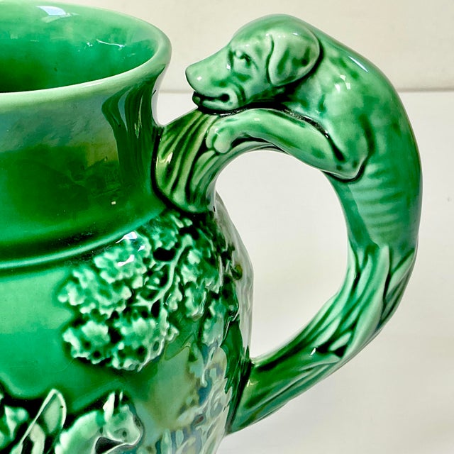 Emerald 1930s Vintage Boho Chic English Rustic European Wedgwood Majolica Hunting Motif Pitcher For Sale - Image 8 of 16