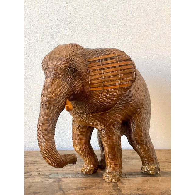 Camel Mid Century Shanghai Weave Elephant Basket For Sale - Image 8 of 12