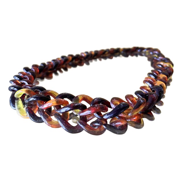 1970s Vintage Mid Century Modern Oversized Lucite Brown Resin Faux Tortoiseshell Chunky Chain Necklace For Sale